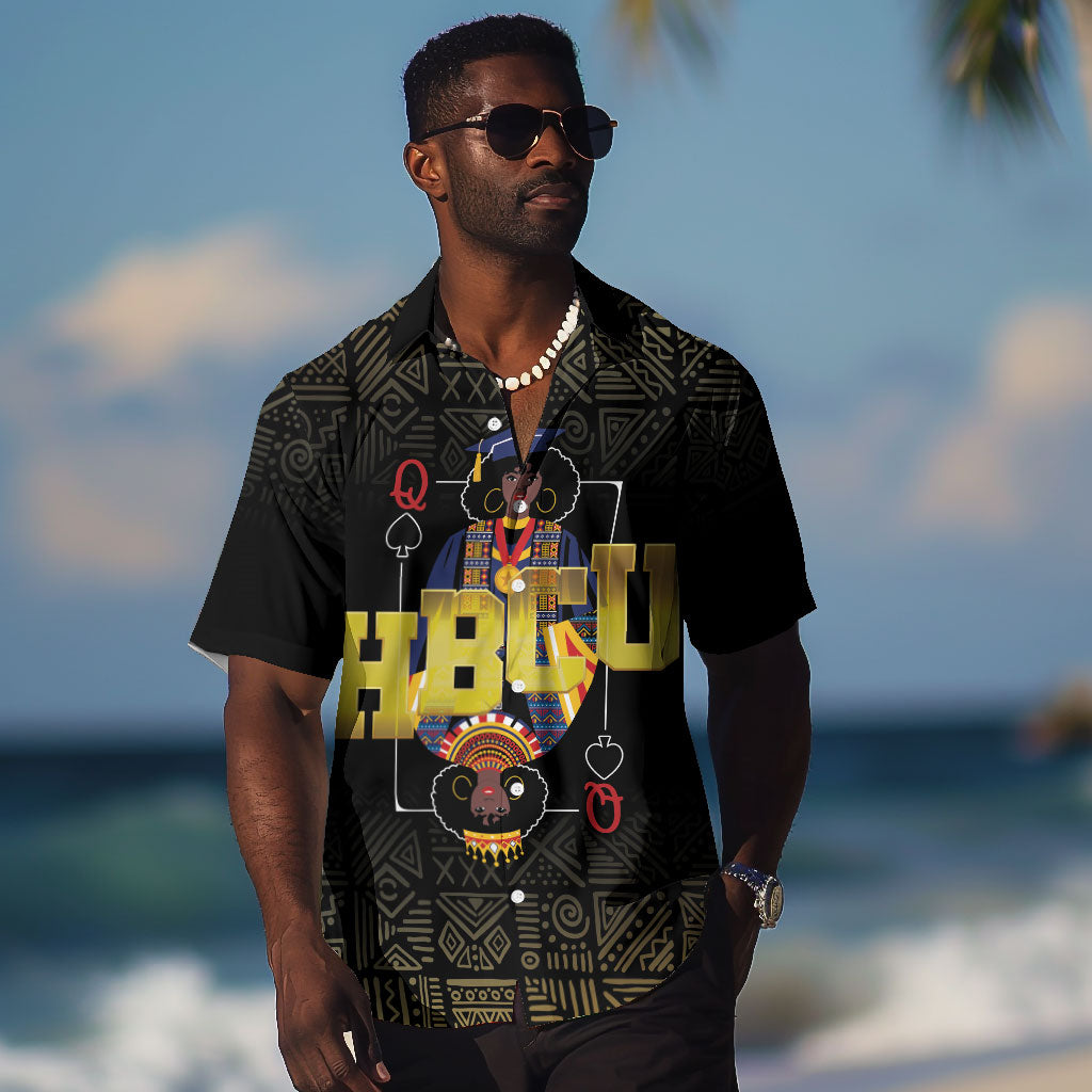 HBCU Grad Personalized Queen Poker Card Hawaiian Shirt Golden Pattern