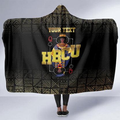 HBCU Grad Personalized Queen Poker Card Hooded Blanket Golden Pattern