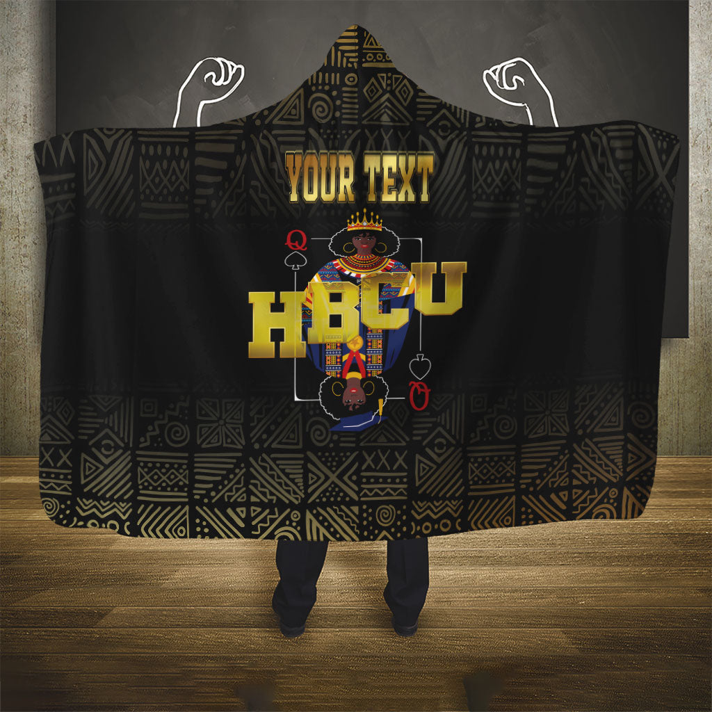 HBCU Grad Personalized Queen Poker Card Hooded Blanket Golden Pattern