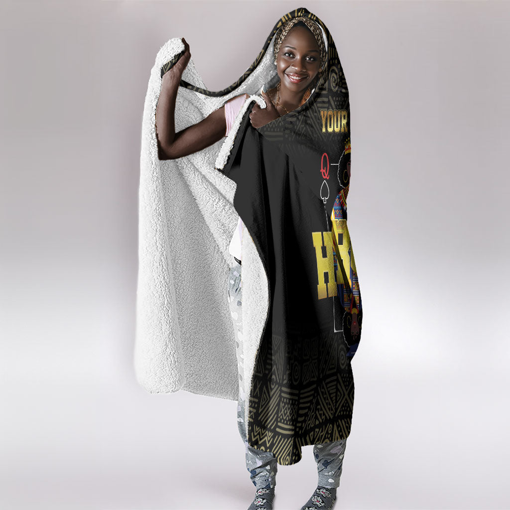 HBCU Grad Personalized Queen Poker Card Hooded Blanket Golden Pattern