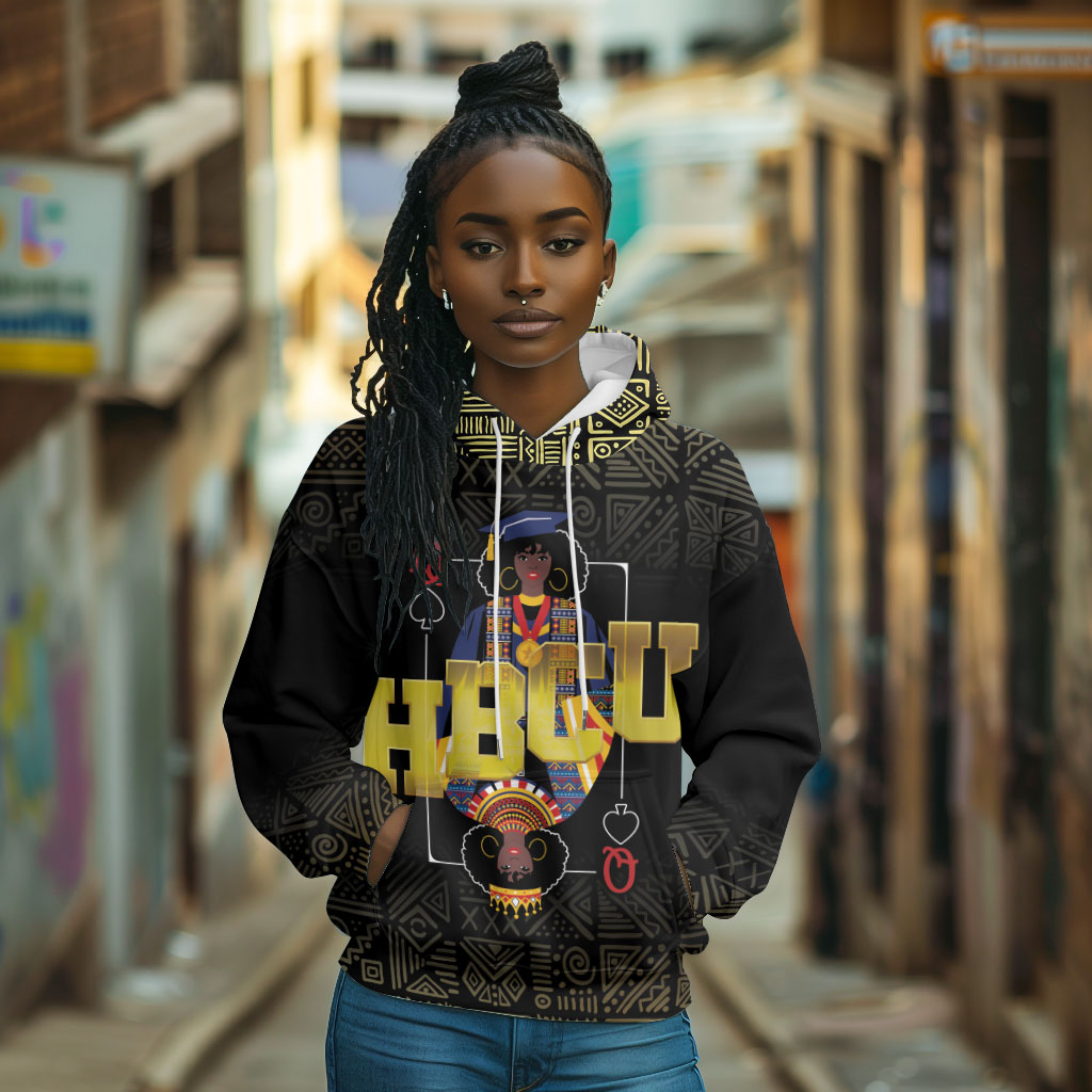 HBCU Grad Personalized Queen Poker Card Hoodie Golden Pattern