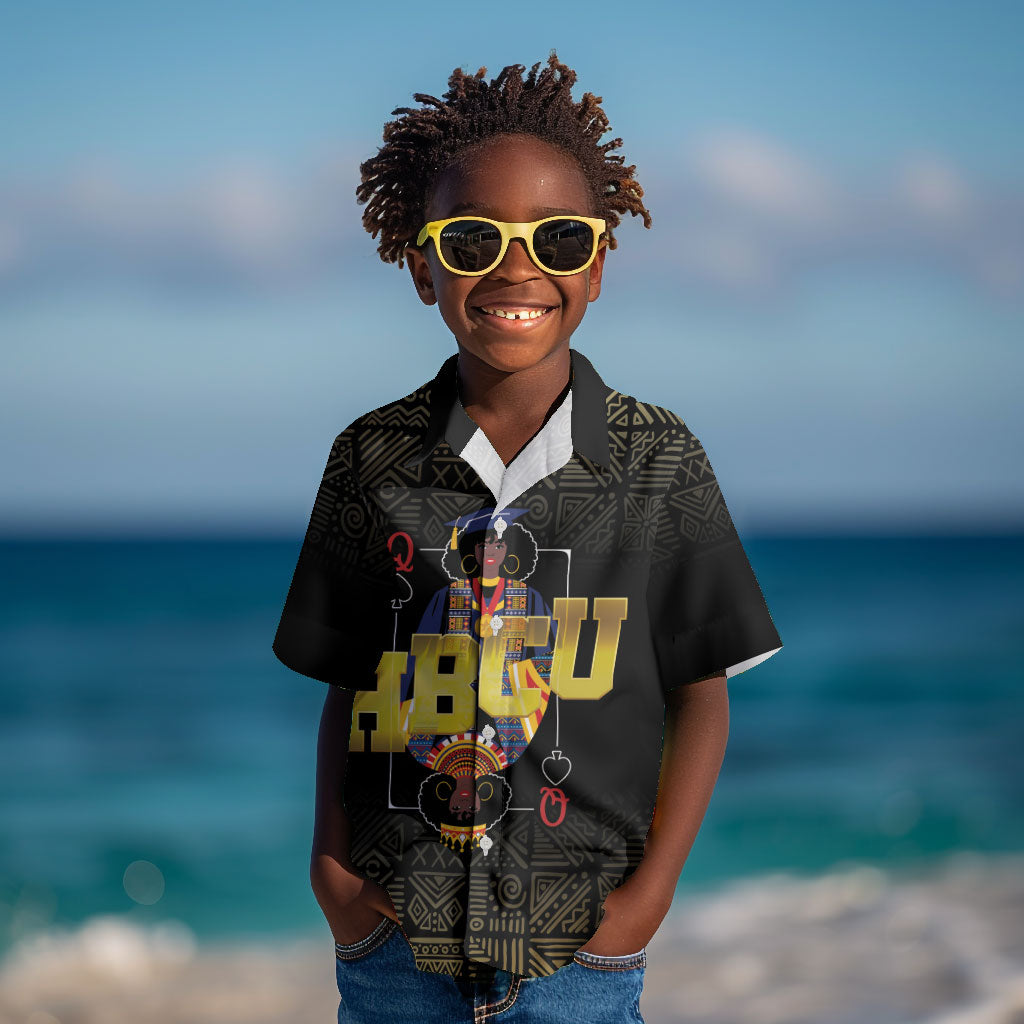 HBCU Grad Personalized Queen Poker Card Kid Hawaiian Shirt Golden Pattern