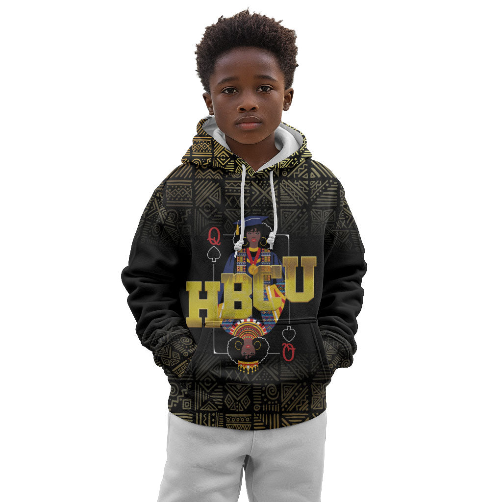 HBCU Grad Personalized Queen Poker Card Kid Hoodie Golden Pattern