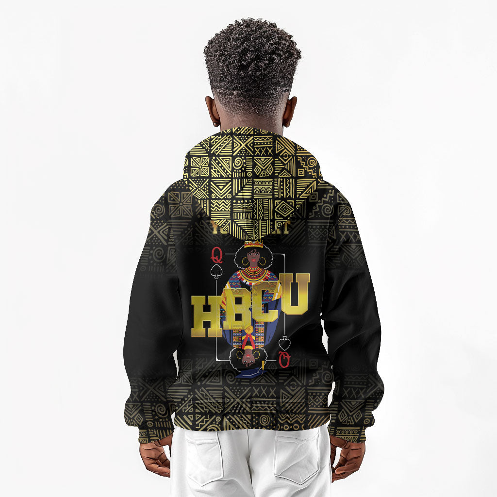 HBCU Grad Personalized Queen Poker Card Kid Hoodie Golden Pattern