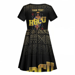 HBCU Grad Personalized Queen Poker Card Kid Short Sleeve Dress Golden Pattern