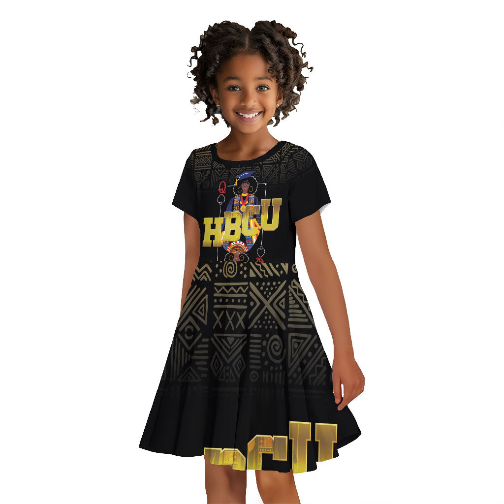 HBCU Grad Personalized Queen Poker Card Kid Short Sleeve Dress Golden Pattern