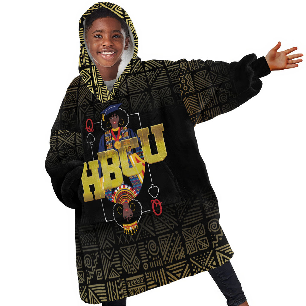 HBCU Grad Personalized Queen Poker Card Kid Wearable Blanket Hoodie Golden Pattern