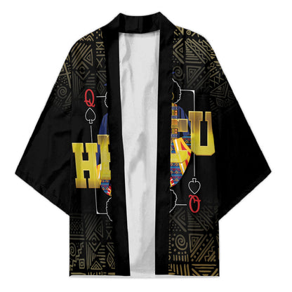 HBCU Grad Personalized Queen Poker Card Kimono Golden Pattern