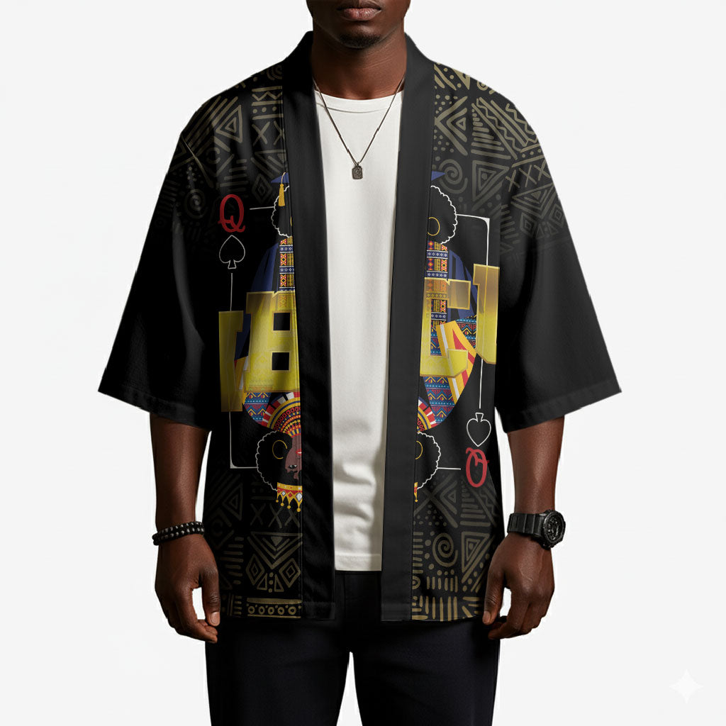 HBCU Grad Personalized Queen Poker Card Kimono Golden Pattern