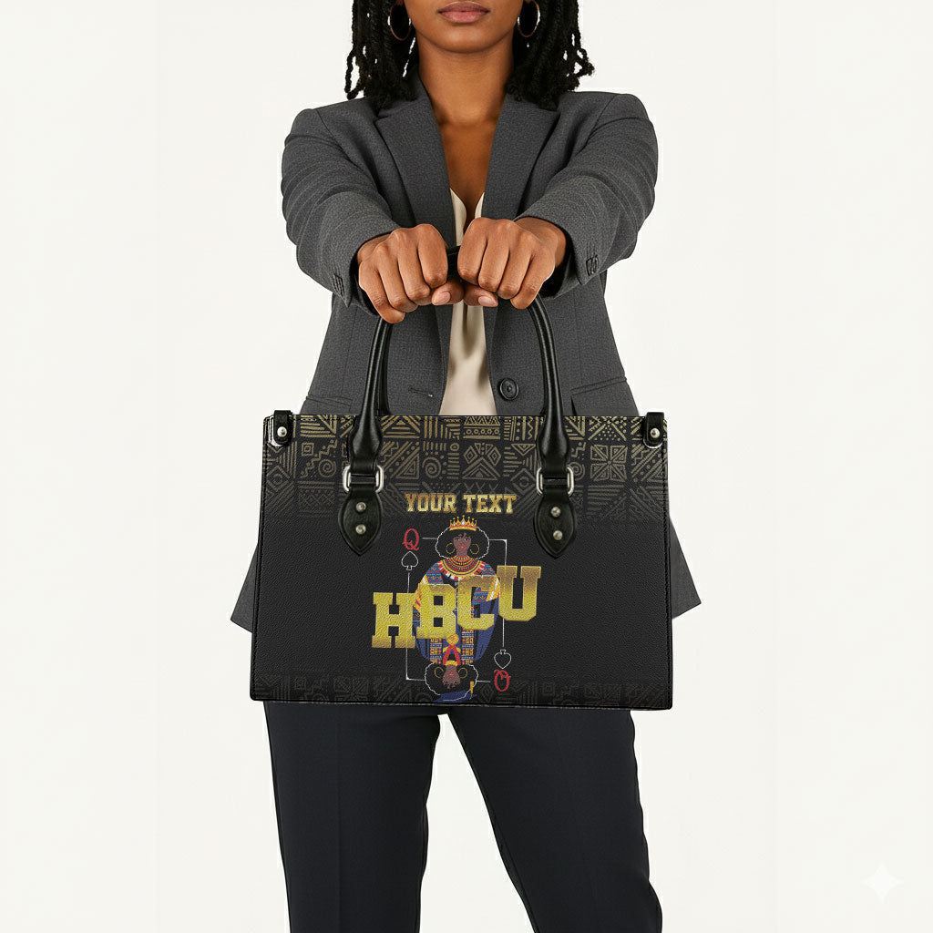 HBCU Grad Personalized Queen Poker Card Leather Bag Golden Pattern
