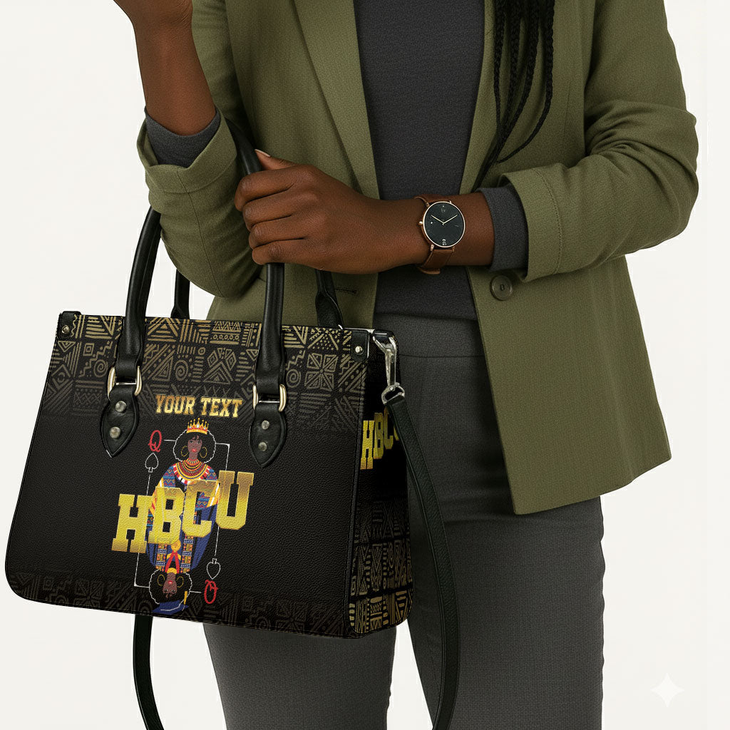 HBCU Grad Personalized Queen Poker Card Leather Bag Golden Pattern