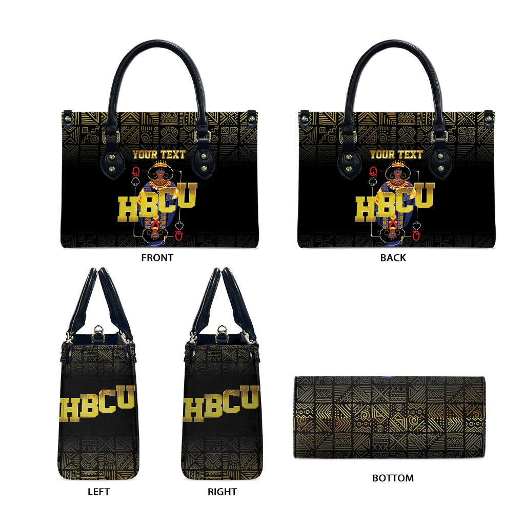 HBCU Grad Personalized Queen Poker Card Leather Bag Golden Pattern