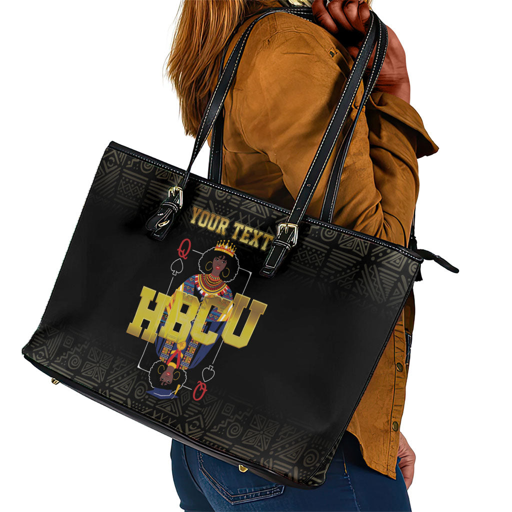 HBCU Grad Personalized Queen Poker Card Leather Tote Bag Golden Pattern