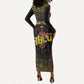 HBCU Grad Personalized Queen Poker Card Long Sleeve Bodycon Dress Golden Pattern