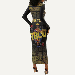 HBCU Grad Personalized Queen Poker Card Long Sleeve Bodycon Dress Golden Pattern