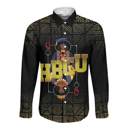 HBCU Grad Personalized Queen Poker Card Long Sleeve Button Shirt Golden Pattern