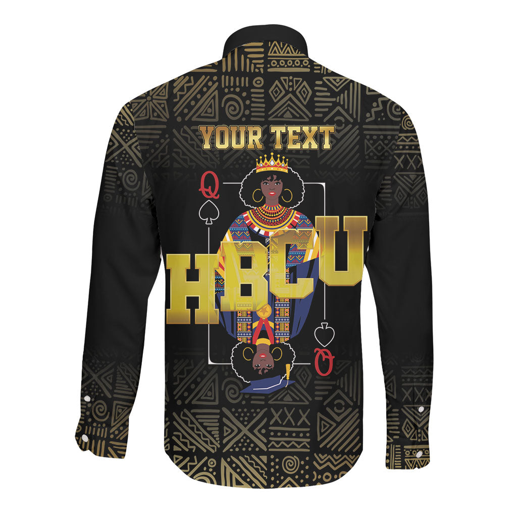 HBCU Grad Personalized Queen Poker Card Long Sleeve Button Shirt Golden Pattern