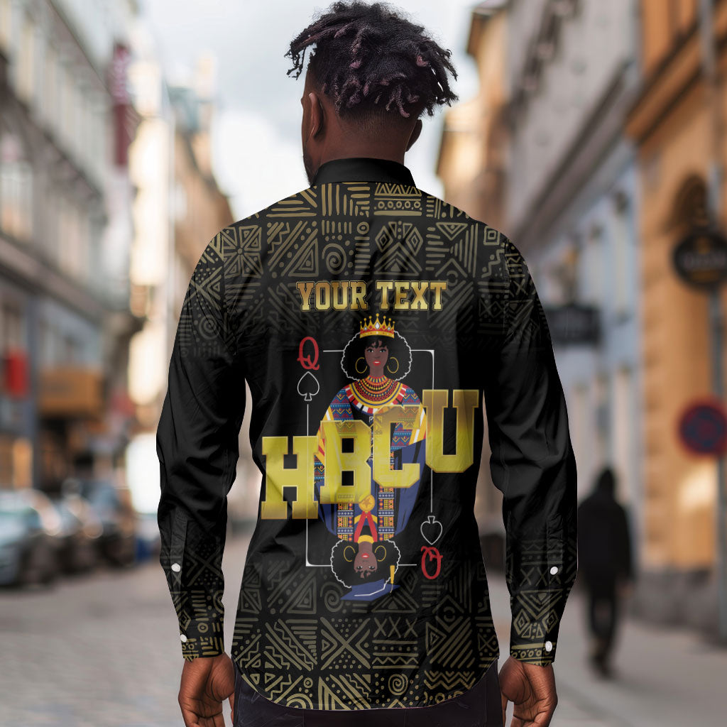 HBCU Grad Personalized Queen Poker Card Long Sleeve Button Shirt Golden Pattern