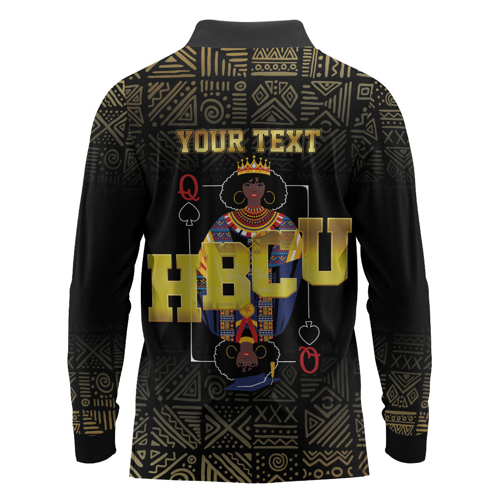 HBCU Grad Personalized Queen Poker Card Long Sleeve Polo Shirt Golden Pattern