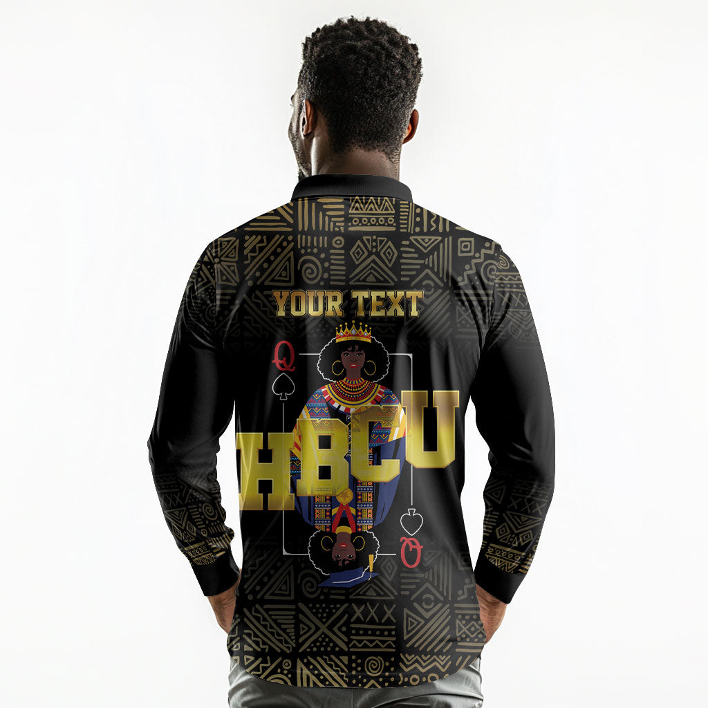 HBCU Grad Personalized Queen Poker Card Long Sleeve Polo Shirt Golden Pattern