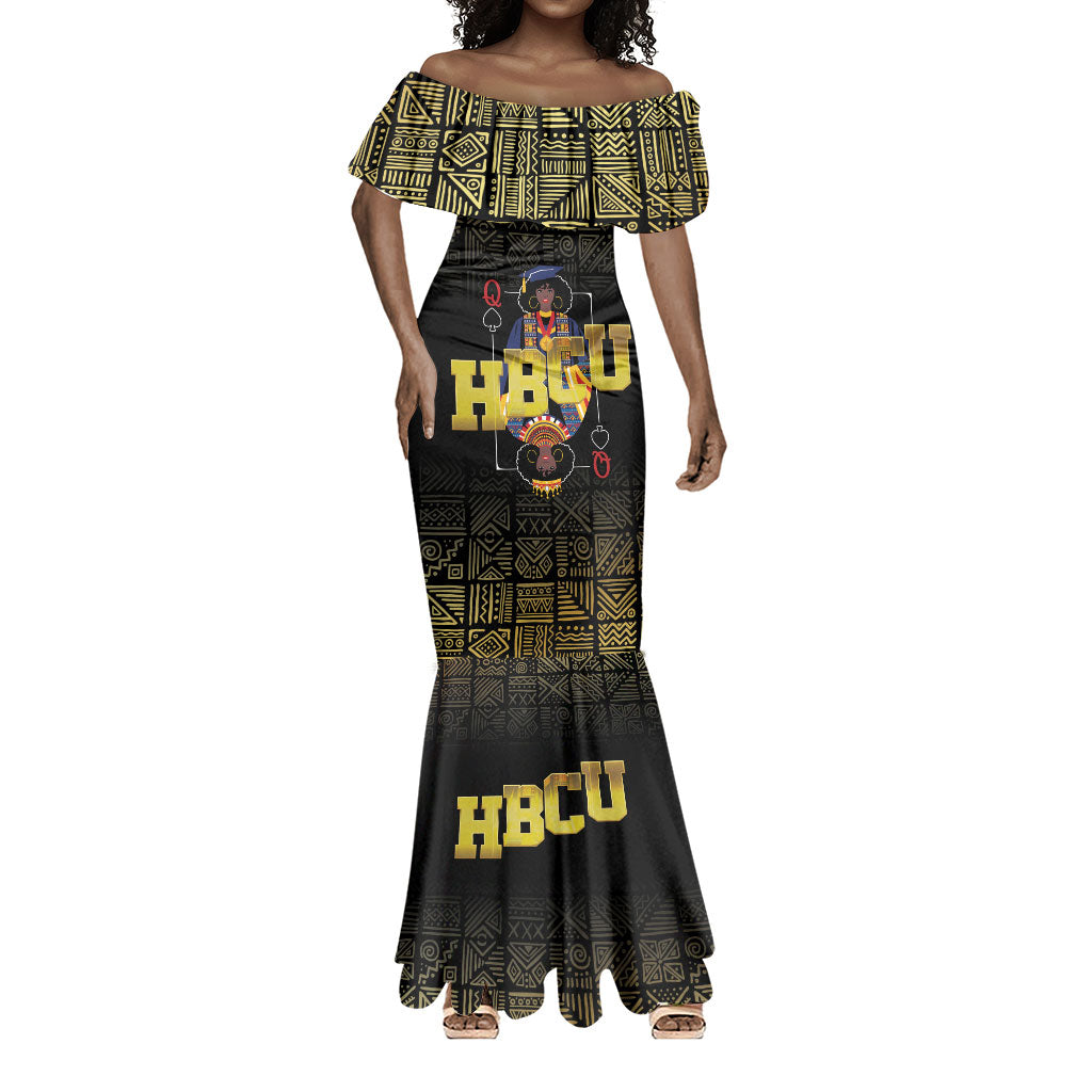 HBCU Grad Personalized Queen Poker Card Mermaid Dress Golden Pattern