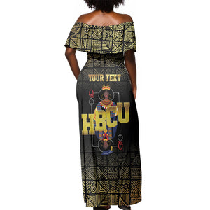 HBCU Grad Personalized Queen Poker Card Off Shoulder Maxi Dress Golden Pattern