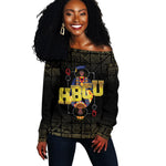 HBCU Grad Personalized Queen Poker Card Off Shoulder Sweater Golden Pattern