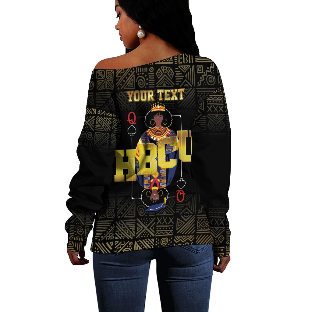HBCU Grad Personalized Queen Poker Card Off Shoulder Sweater Golden Pattern