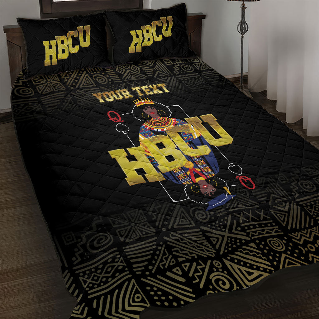 HBCU Grad Personalized Queen Poker Card Quilt Bed Set Golden Pattern