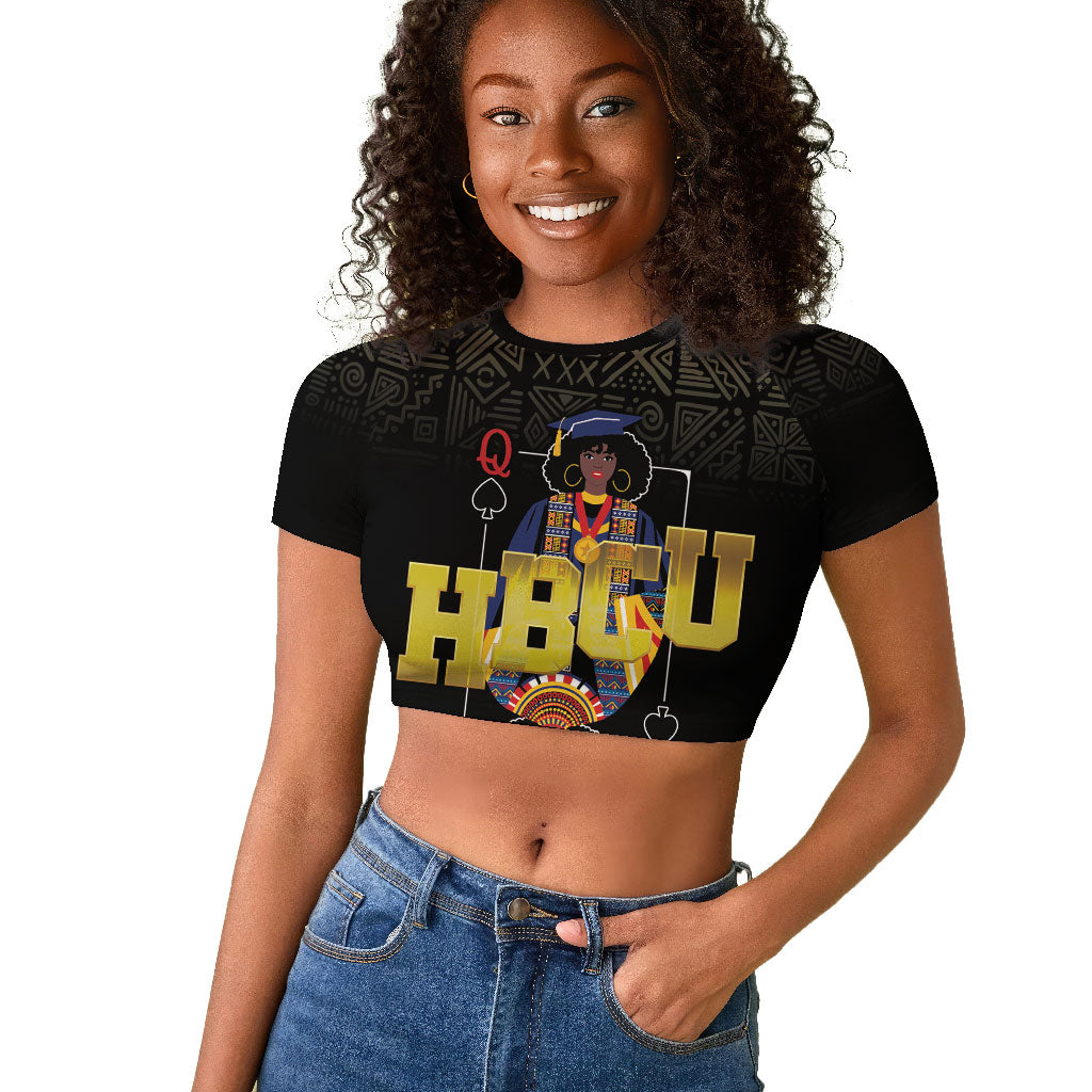 HBCU Grad Personalized Queen Poker Card Raglan Cropped T shirt Golden Pattern