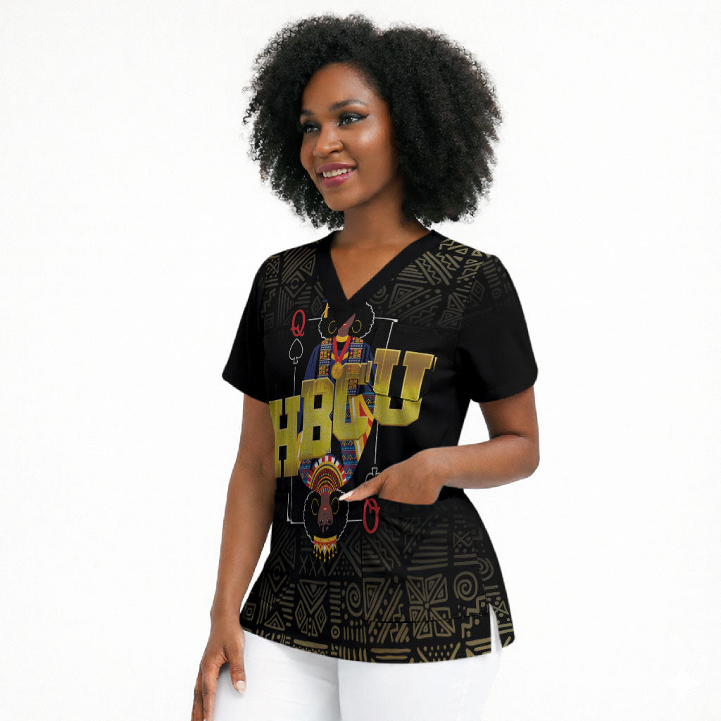HBCU Grad Personalized Queen Poker Card Scrub Top Golden Pattern
