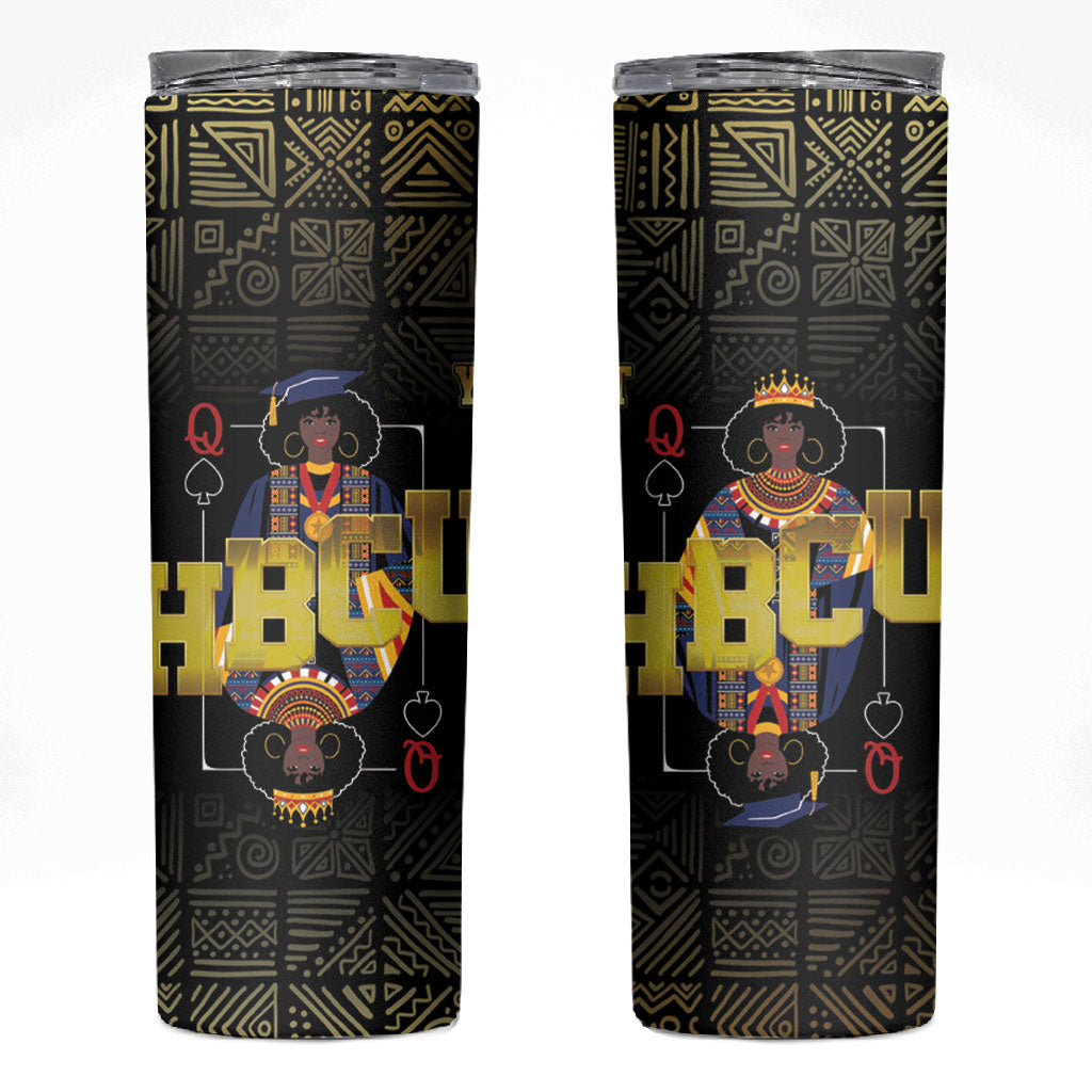 HBCU Grad Personalized Queen Poker Card Skinny Tumbler Golden Pattern
