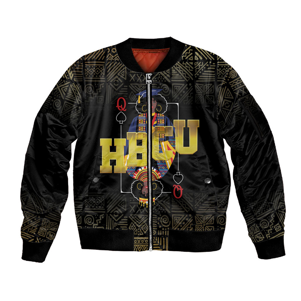HBCU Grad Personalized Queen Poker Card Sleeve Zip Bomber Jacket Golden Pattern