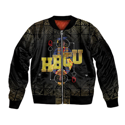 HBCU Grad Personalized Queen Poker Card Sleeve Zip Bomber Jacket Golden Pattern