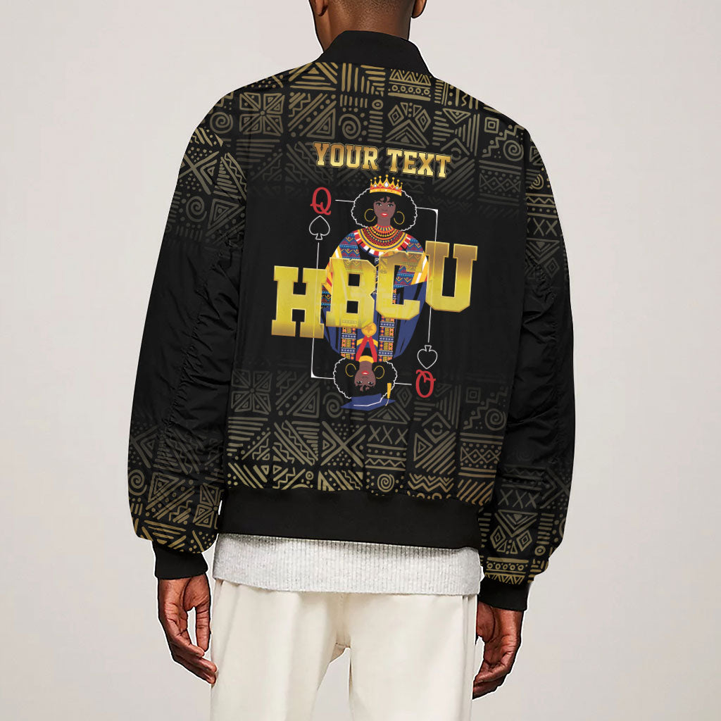 HBCU Grad Personalized Queen Poker Card Sleeve Zip Bomber Jacket Golden Pattern