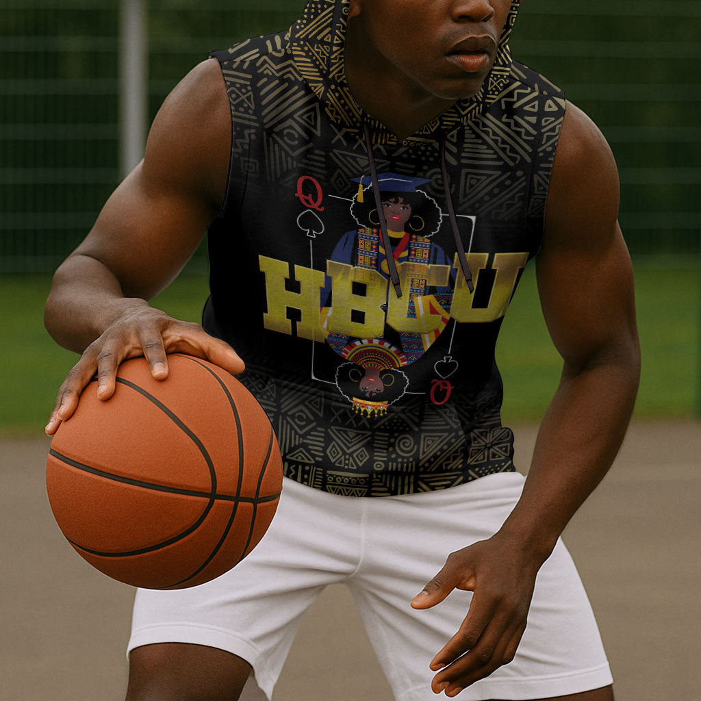 HBCU Grad Personalized Queen Poker Card Sleeveless Hoodie Golden Pattern