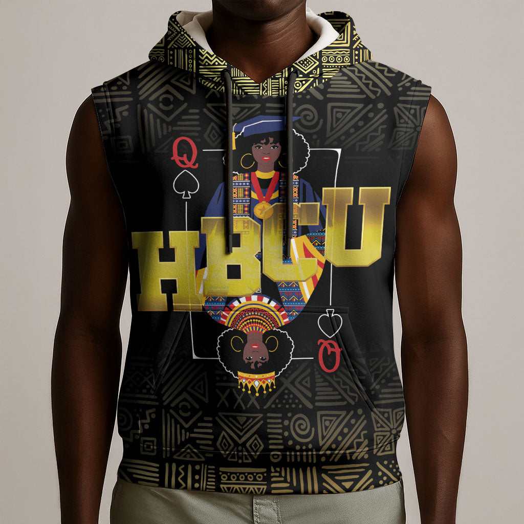 HBCU Grad Personalized Queen Poker Card Sleeveless Hoodie Golden Pattern