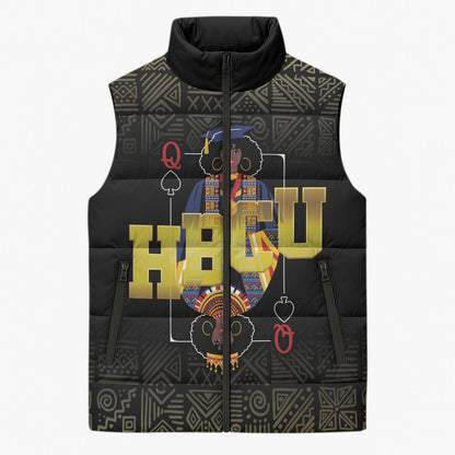 HBCU Grad Personalized Queen Poker Card Sleeveless Puffer Jacket Golden Pattern