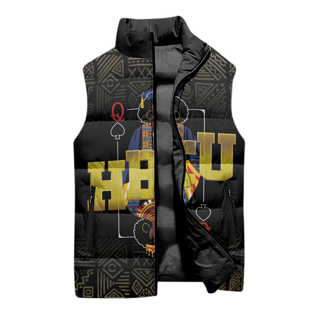 HBCU Grad Personalized Queen Poker Card Sleeveless Puffer Jacket Golden Pattern