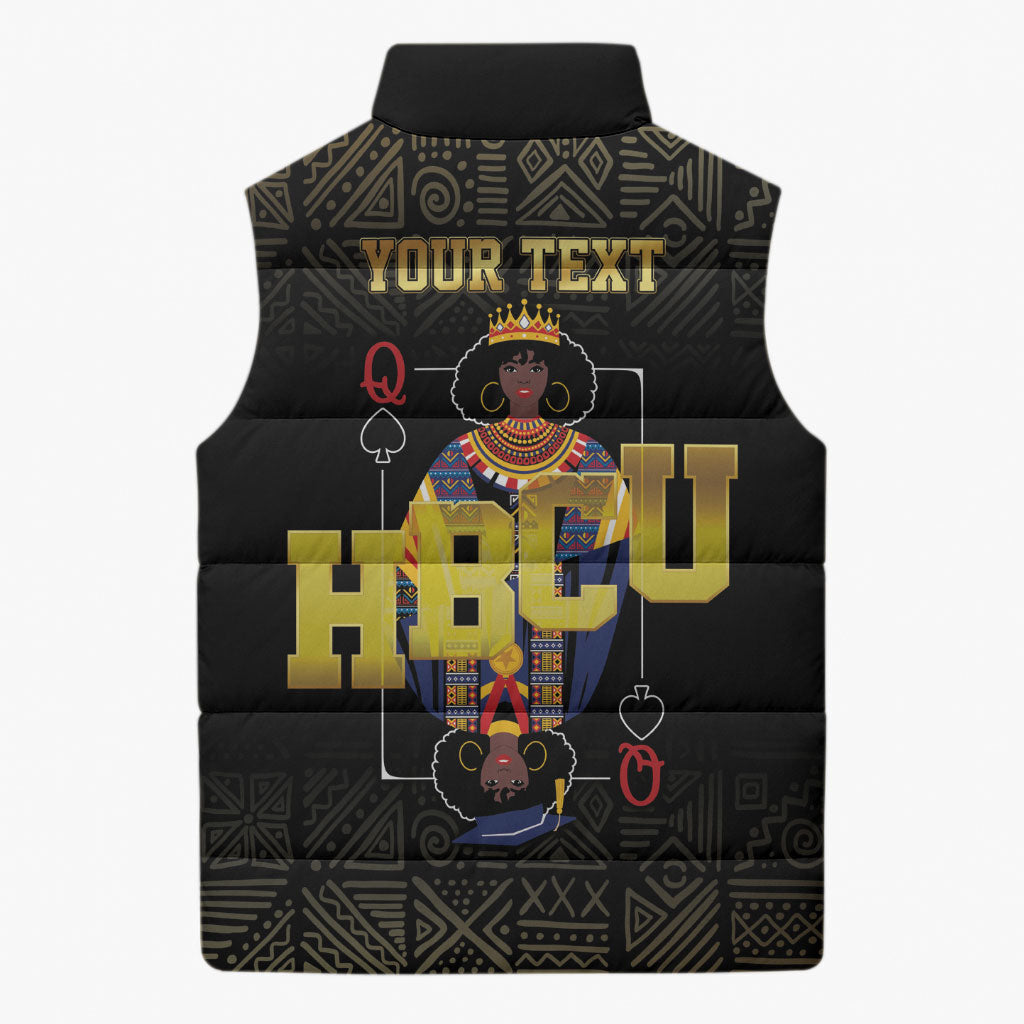 HBCU Grad Personalized Queen Poker Card Sleeveless Puffer Jacket Golden Pattern
