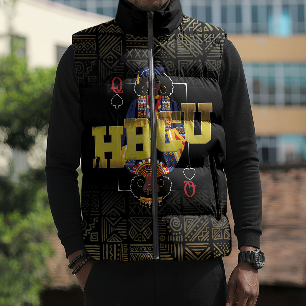 HBCU Grad Personalized Queen Poker Card Sleeveless Puffer Jacket Golden Pattern
