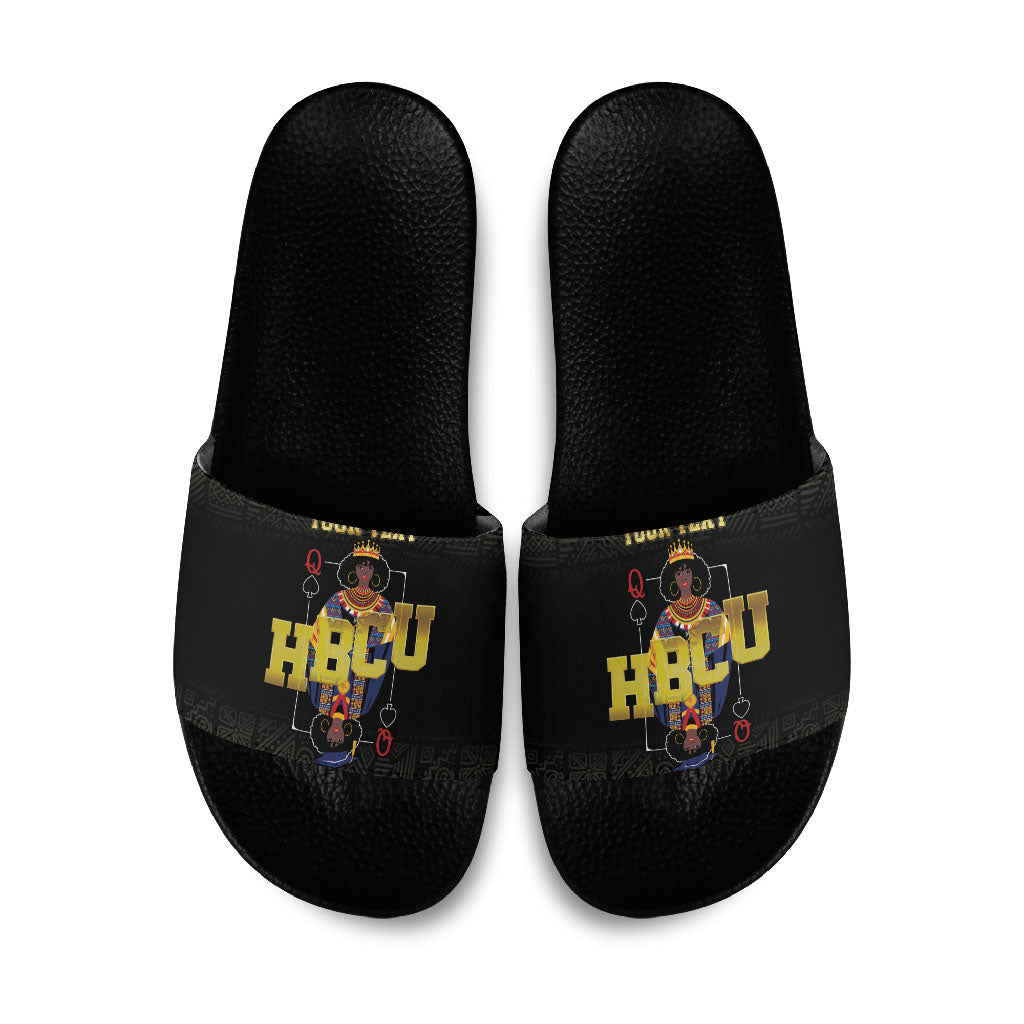 HBCU Grad Personalized Queen Poker Card Slide Sandals Golden Pattern