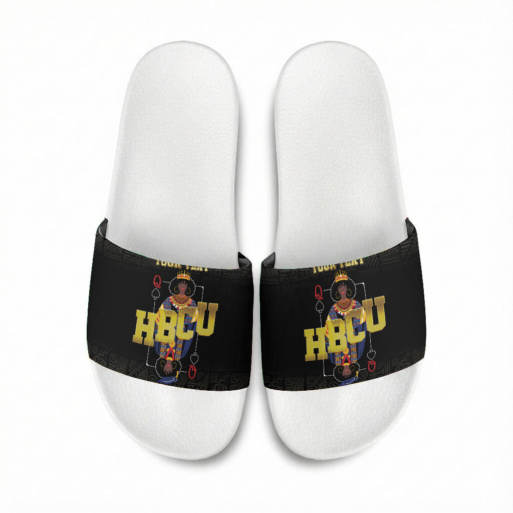 HBCU Grad Personalized Queen Poker Card Slide Sandals Golden Pattern