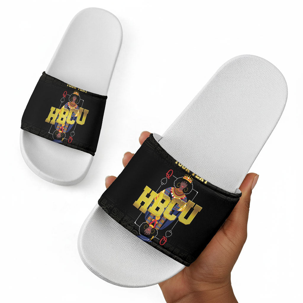 HBCU Grad Personalized Queen Poker Card Slide Sandals Golden Pattern