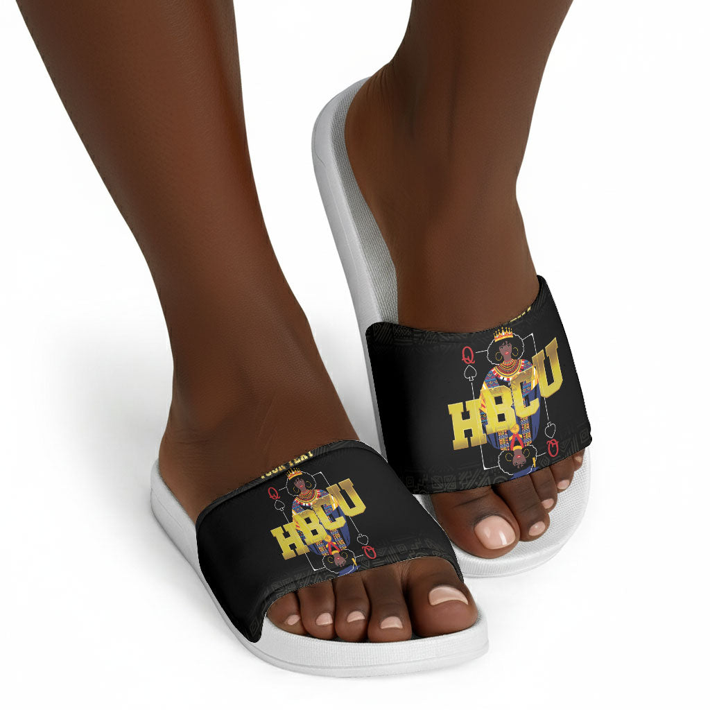 HBCU Grad Personalized Queen Poker Card Slide Sandals Golden Pattern