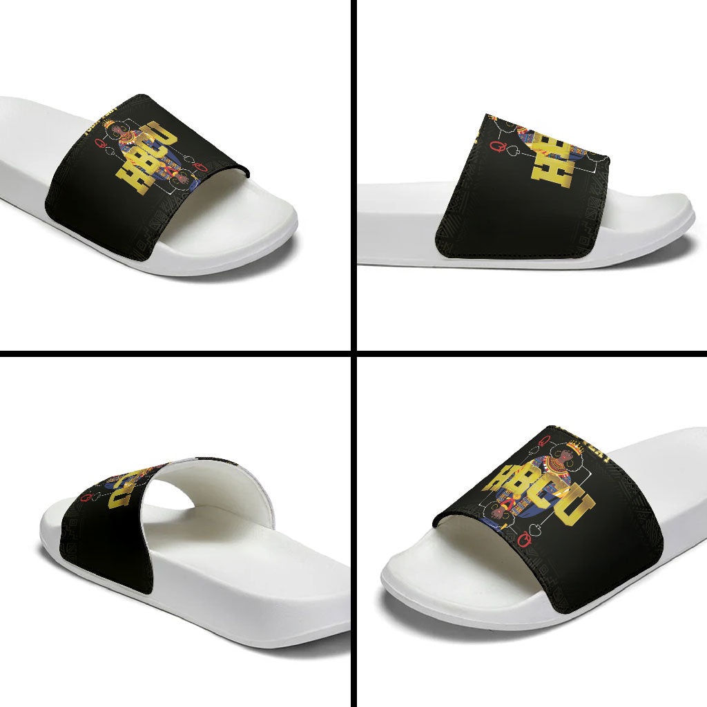 HBCU Grad Personalized Queen Poker Card Slide Sandals Golden Pattern