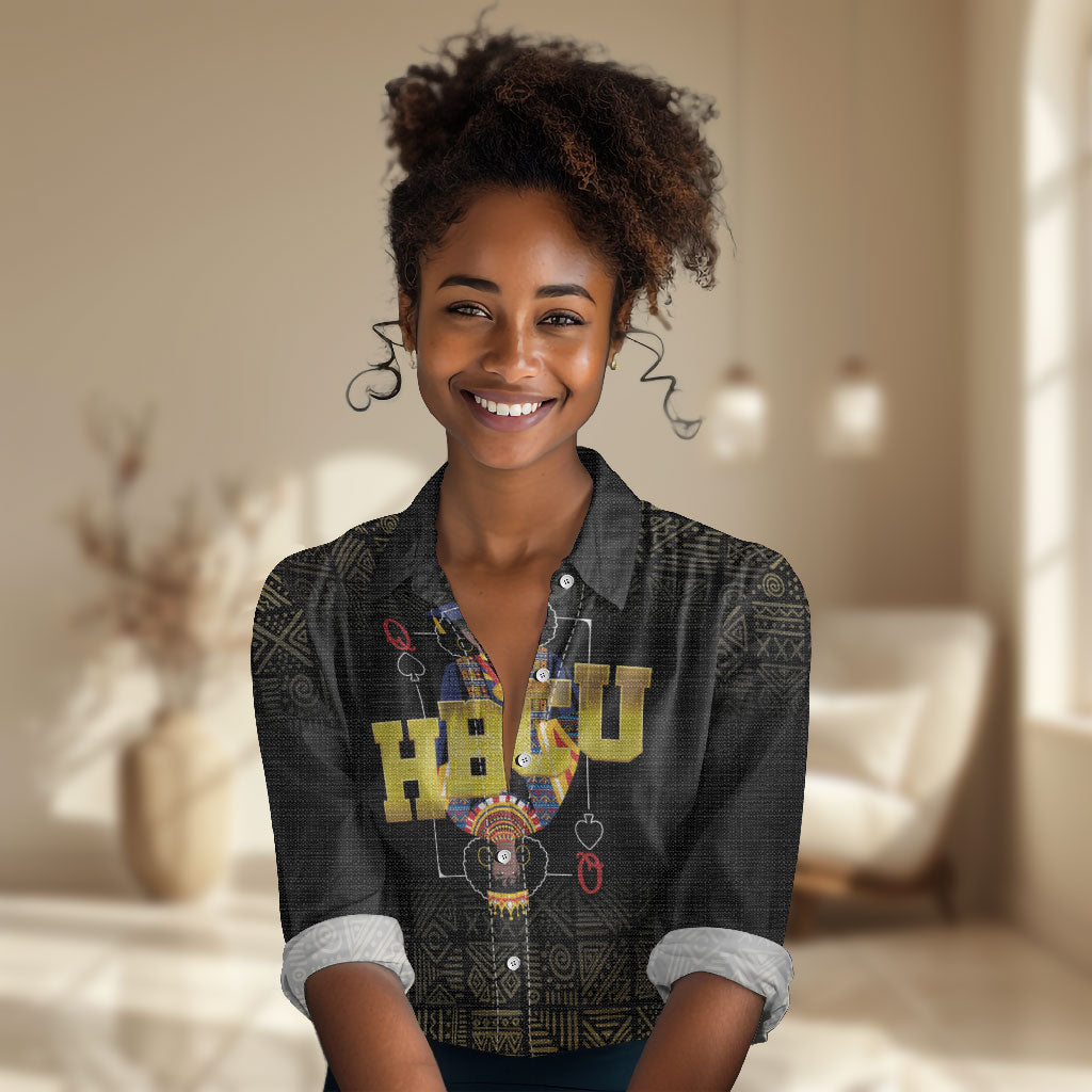 HBCU Grad Personalized Queen Poker Card Women Casual Shirt Golden Pattern