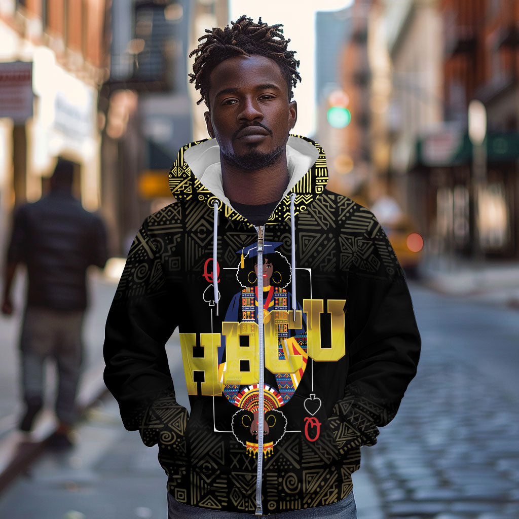 HBCU Grad Personalized Queen Poker Card Zip Hoodie Golden Pattern