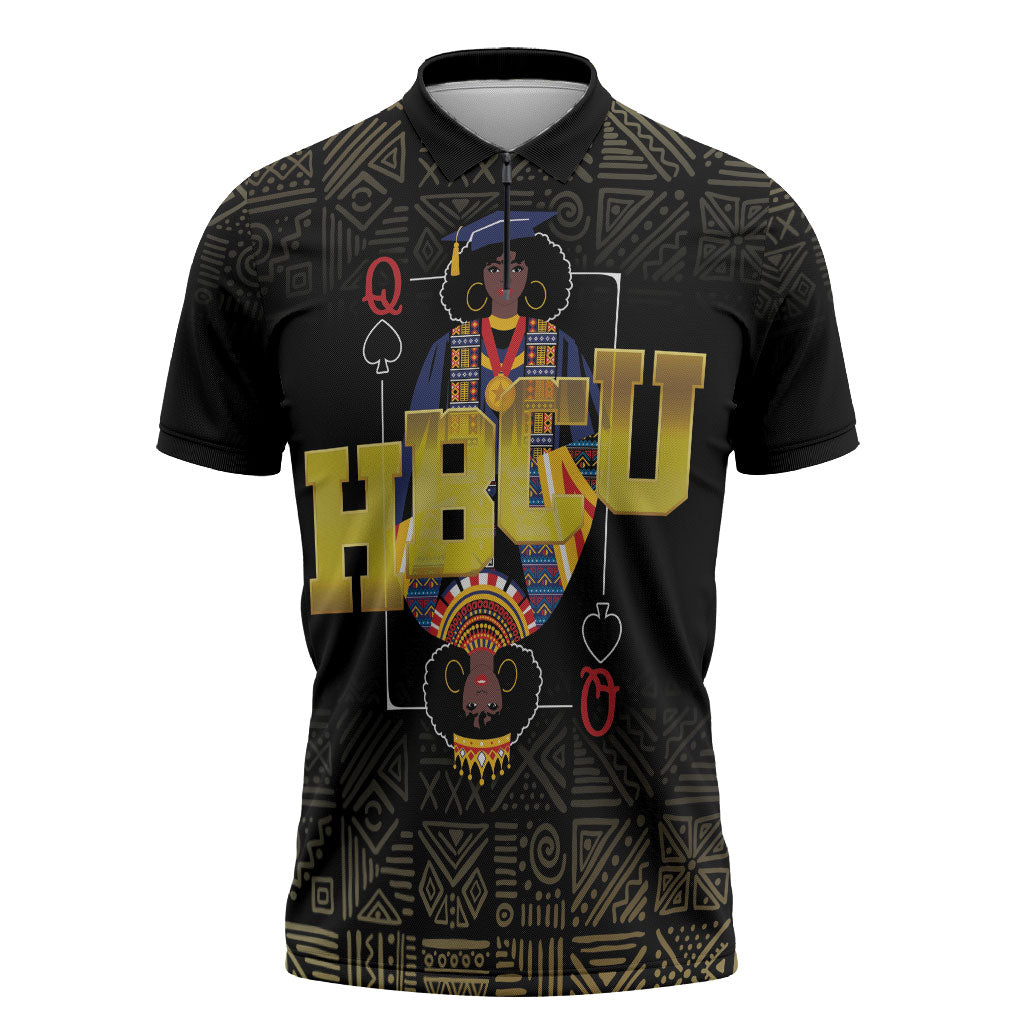 HBCU Grad Personalized Queen Poker Card Zipper Polo Shirt Golden Pattern