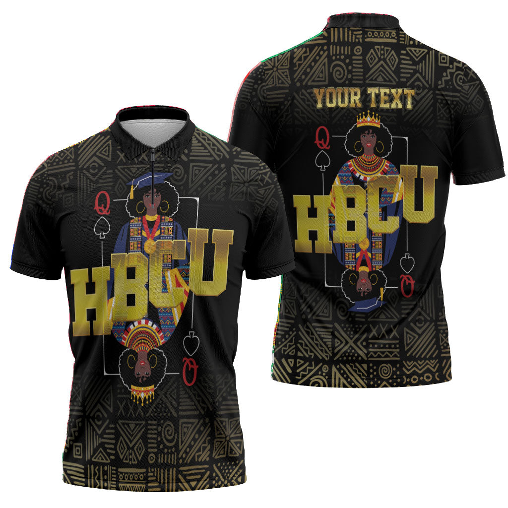 HBCU Grad Personalized Queen Poker Card Zipper Polo Shirt Golden Pattern